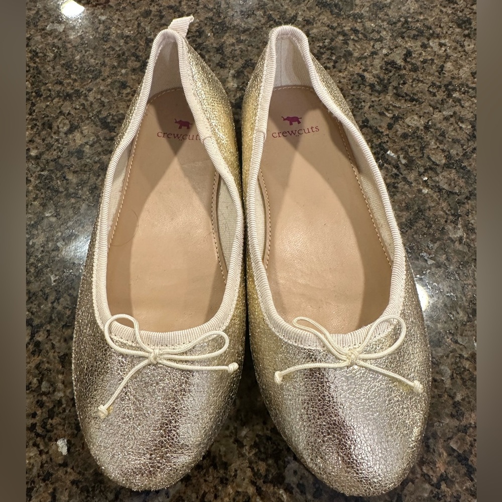 J Crew Girls gold flats